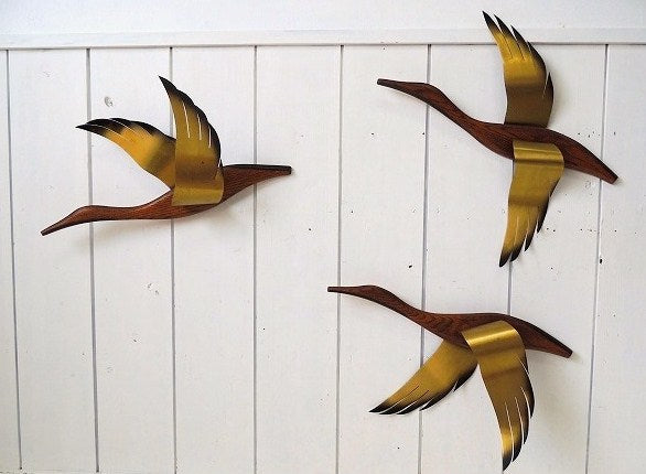 【MASKETEERS】グース3羽・木製×真鍮・ヴィンテージ・壁飾り/ウォールデコ/アート USA