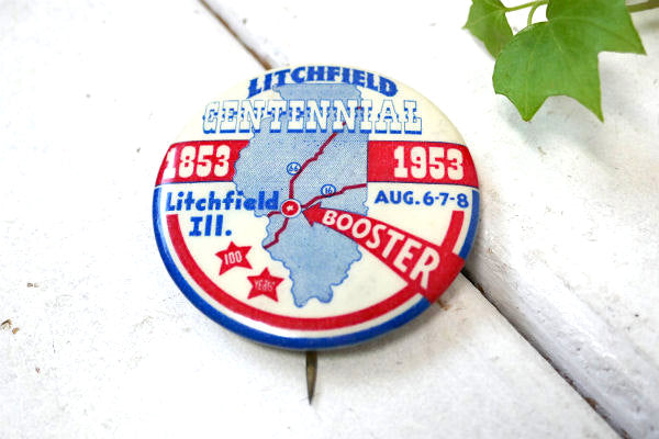 イリノイ州・1853-1953 リッチフィールド・ヴィンテージ・カントリー・100周年記念・缶バッジ