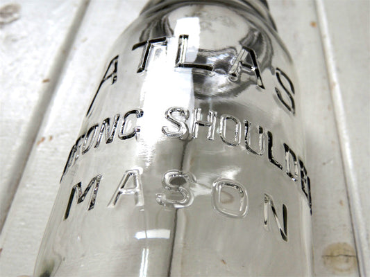 【ATLAS】ヘーゼルアトラス・ダブルキャップ・エンボス・アンティーク・メイソンジャー/ガラス瓶
