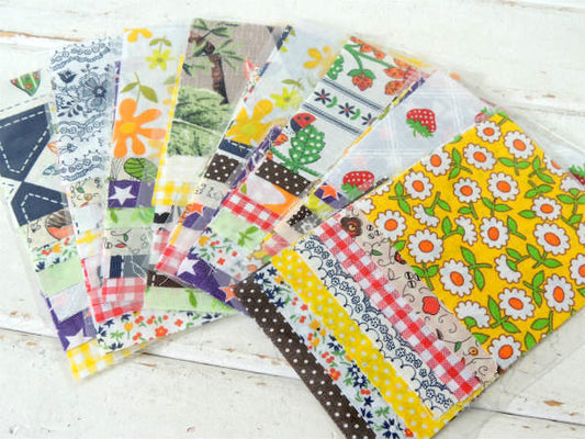 フラワー×ドット×チェック柄・ヴィンテージ・ファブリック・10cm角はぎれ・7枚セット/生地 USA