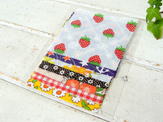 レトロポップ・いちご&花柄・ヴィンテージ・ファブリック・10cm角・はぎれ7枚セット/生地 USA