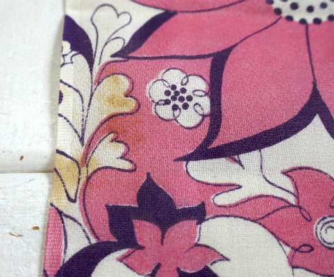 レトロな花柄・ピンク×パープル・デッドストック・ヴィンテージ・ファブリック・生地・ハンドメイド