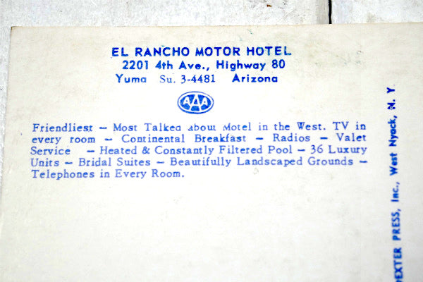 AAA トリプルエー1950年代 アメ車・ MOTOR HOTEL ヴィンテージ ポストカード US