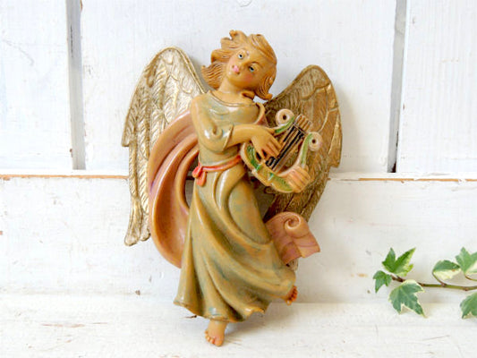 イタリア製・ハープを弾くエンジェル・樹脂製・ヴィンテージ・オーナメント・人形・フィギュア・クリスマス