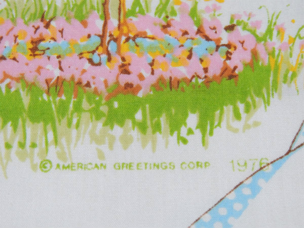 【ホリーホビー】水玉リボンの格子柄・70年代・ヴィンテージ・ユーズドシーツ(フラット) USA