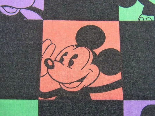 【ミッキーマウス】ブロックチェック柄・ユーズドシーツ(1/2) USA
