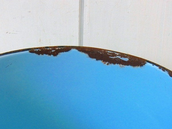 水色・アンティーク・ホーローバケツ・木製ハンドル USA