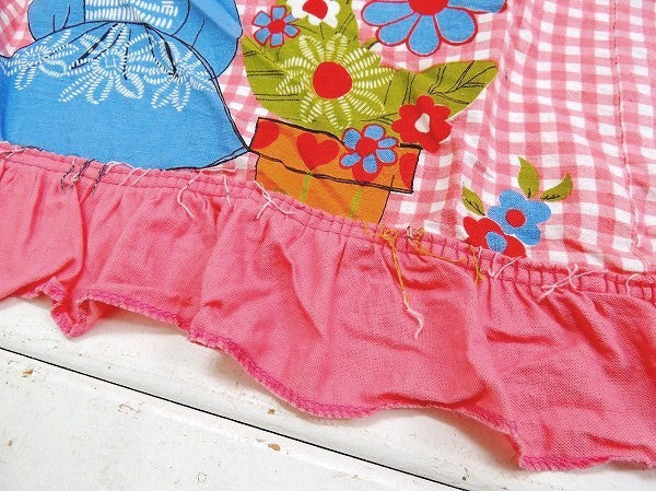 レトロポップな女の子&花柄・ヴィンテージ・ベッドスプレッド/ベッドカバー/ファブリック USA