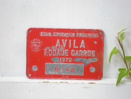 スペイン ナンバー入りの小さなティン製・アンティーク・サイン/看板