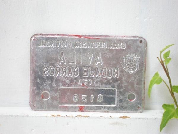 スペイン ナンバー入りの小さなティン製・アンティーク・サイン/看板