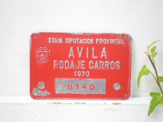 スペイン ナンバー入りの小さなティン製・アンティーク・サイン/看板