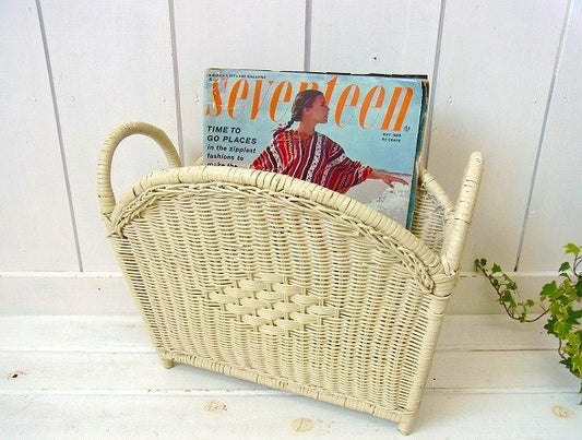 籐製・ヴィンテージ・マガジンラック/マガジンスタンド USA
