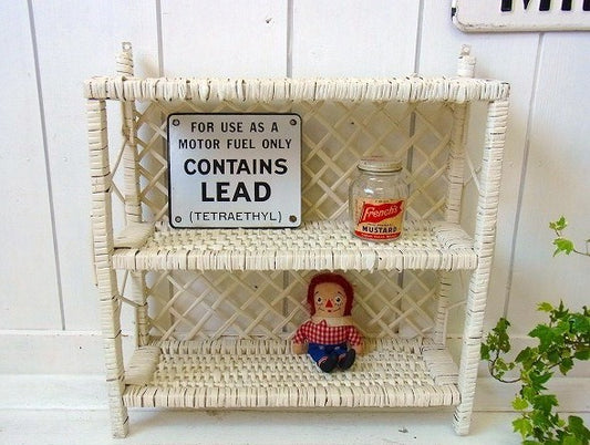 白色 籐製・ヴィンテージ・壁掛けシェルフ 飾り棚 ウォールシェルフ USA