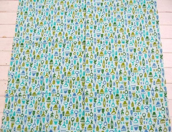 ミッドセンチュリー・デカンタ柄・デッドストック未使用・ヴィンテージ・ファブリック・生地・テキスタイル