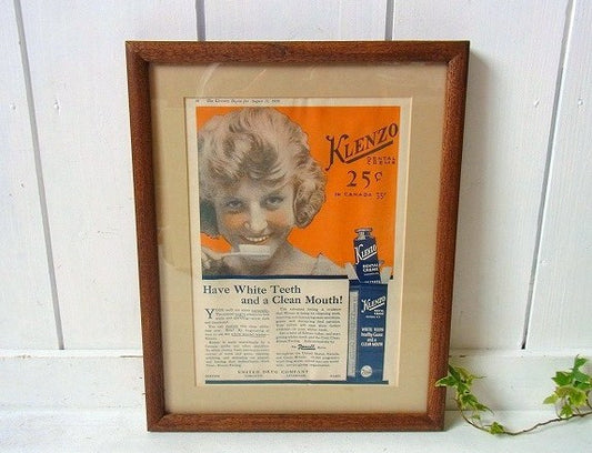 【KLEZNO】古い広告入り・ヴィンテージ・木製フレーム/額縁 USA