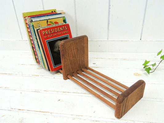 木製・スライド式・アンティーク・ブックスタンド/ブックエンド/本立て/無垢材 USA