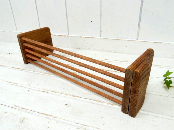 木製・スライド式・アンティーク・ブックスタンド/ブックエンド/本立て/無垢材 USA