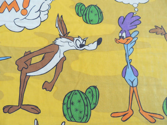 ロードランナー&ワイリーコヨーテ&サボテン柄・ヴィンテージ・ユーズドシーツ(ボックスタイプ) USA