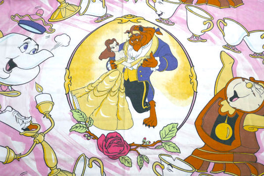 【美女と野獣】ポット夫人&ルミエール&コグスワース・大柄プリント・ユーズドシーツ(フラットタイプ)