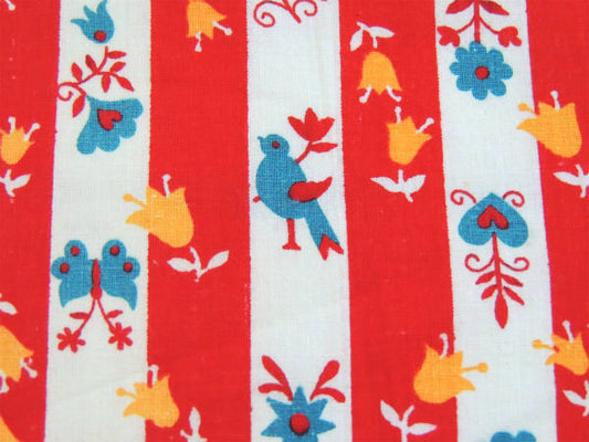 フラワー&鳥・フォークアート柄・ヴィンテージ・ファブリック/生地/テキスタイル USA