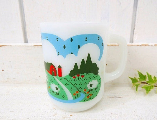 【Fire King】ファイヤーキング・メドウズ・羊&牧場柄・マグカップⅢ USA