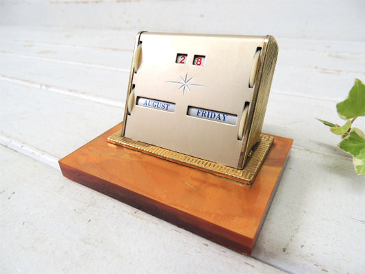 スペーシーデザイン・ゴールドトーン・ヴィンテージ・デスクカレンダー 卓上カレンダー USA