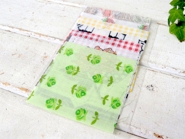 ハワイ柄&イチゴ柄&花柄&チェック柄・ヴィンテージ・ファブリック・10cm角・はぎれ7枚セット/生地