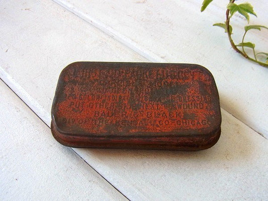 ファーストエイドFIRST AID PACKET CARLISLEレッド・小さなアンティーク・救急箱・ティン缶・USA