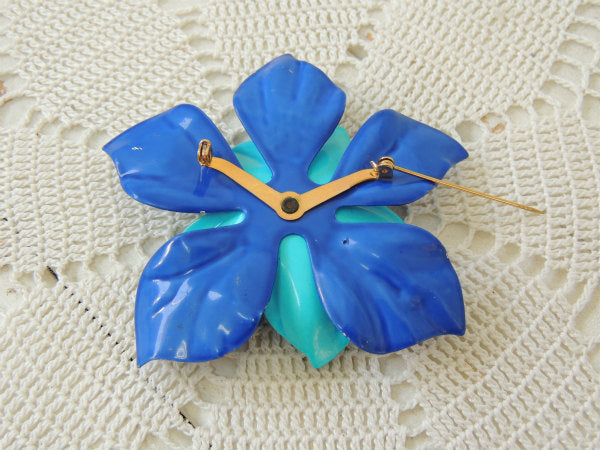 レトロ ブルー フラワー 立体お花モチーフ 60's ヴィンテージ ブローチ アクセサリー ジュエリー USA