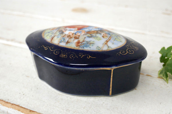 ヴィクトリアン 絵画 デザイン 陶磁器 アンティーク トリンケットボックス ジュエリーケース 宝石箱