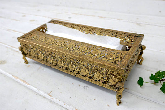 4人の天使 エレガント 花柄 ゴールドトーン ヴィンテージ ティッシュケース ティッシュボックス