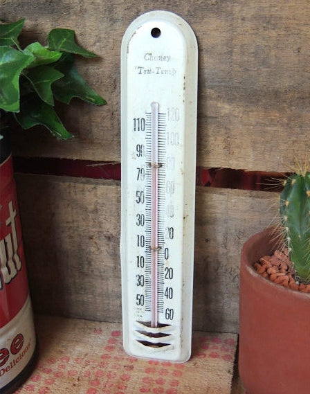 【Chaney】シャビー・アイボリー・ホーロー製・ヴィンテージ・温度計・サーモメーター USA