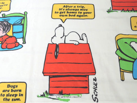 【スヌーピー】ピーナッツの仲間・ベッドタイム柄・70'ヴィンテージ・USEDハーフシーツ(上半分)