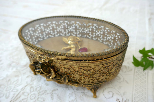 Stylebuilt ベベルガラス・24K・オーバル型・アンティーク・ジュエリーボックス・宝石箱