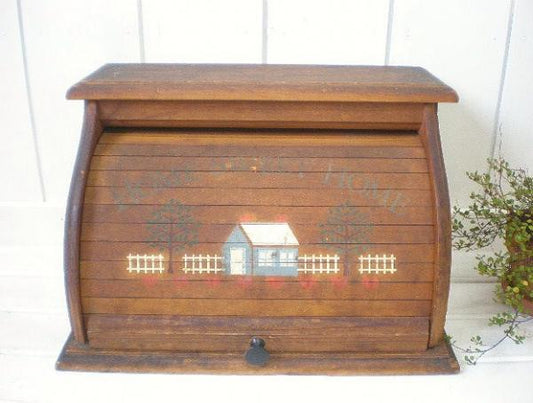 木製 アンティーク・ブレッドケース・トールペイント USA