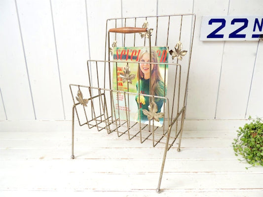 メープルリーフ・ミッドセンチュリー・ゴールドメタル製・ヴィンテージ・マガジンラック・マガジンスタンド