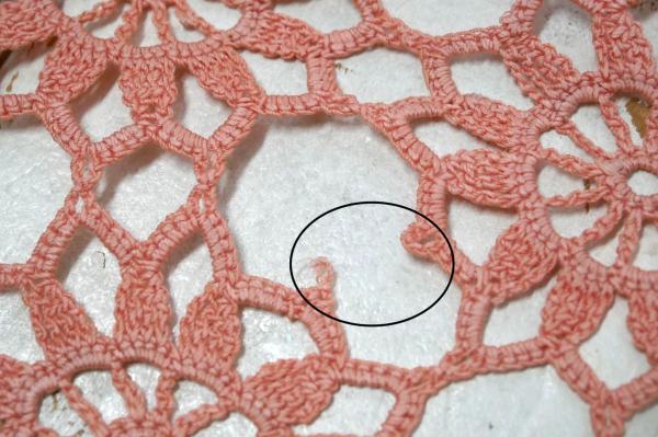 コーラルピンク 花柄 クロシェレース ハンドメイド デッドストック ヴィンテージ テーブルセンター クロス USA