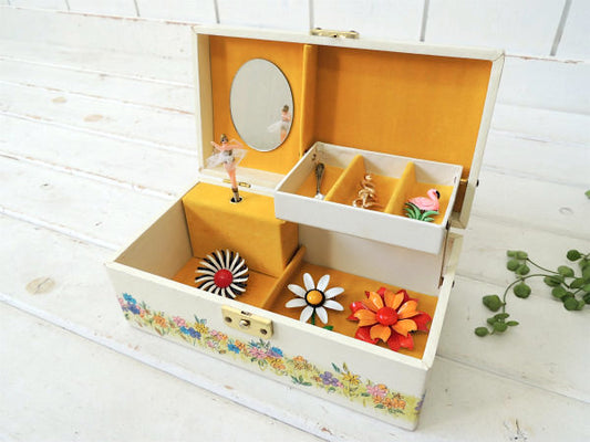 回転バレリーナ人形&オルゴール付き・花柄・アンティーク・ジュエリーボックス/宝石箱