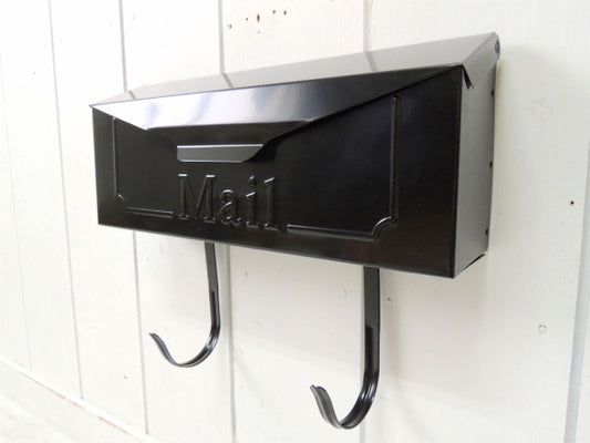 【アメリカセレクト】Mail・新品未使用・新聞受け付き・黒色の横型メールボックス/郵便受け/ポスト