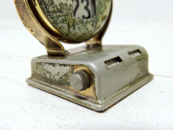 【地球儀】ノスタルジック・メタル製・回転式・ヴィンテージ・デスクカレンダー・卓上カレンダー