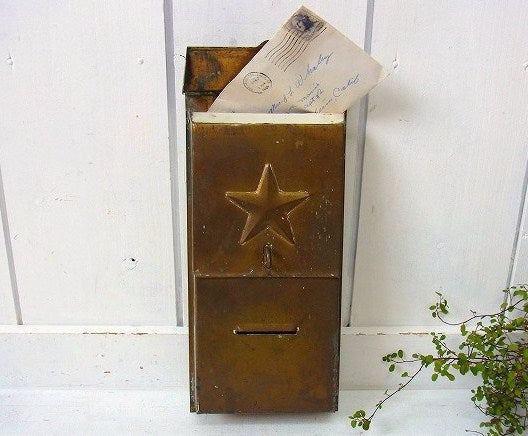 星モチーフ・真鍮製・アンティーク・メールボックス/郵便受け/ポスト USA