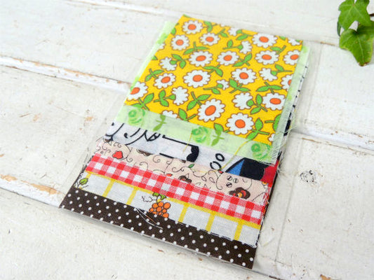 レトロポップ・花柄&牛柄etc・ヴィンテージ・ファブリック・10cm角はぎれ・7枚セット/生地