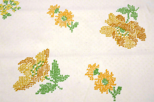 水玉×花柄・プチポワン刺繍モチーフ・ヴィンテージ・ユーズドシーツ(ボックスタイプ) USA