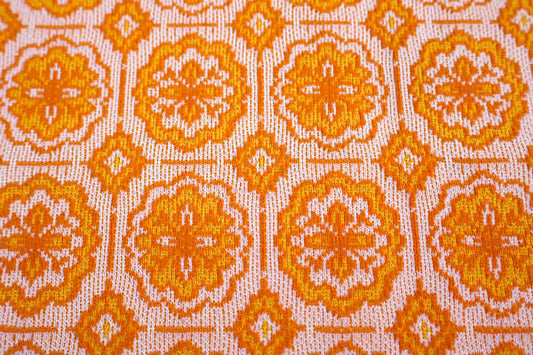 クラシカル・花柄・オレンジカラー・デッドストック・ヴィンテージ・ファブリック・生地・ハンドメイド