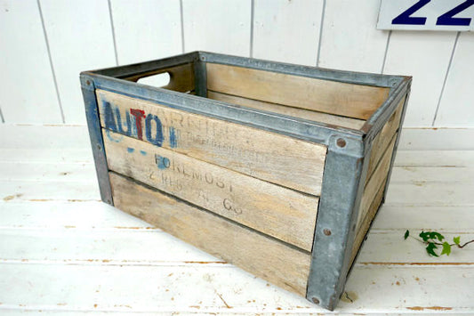 FOREMOST 木製×メタル 63s シャビー ヴィンテージ ミルクケース 木箱 ウッドボックス