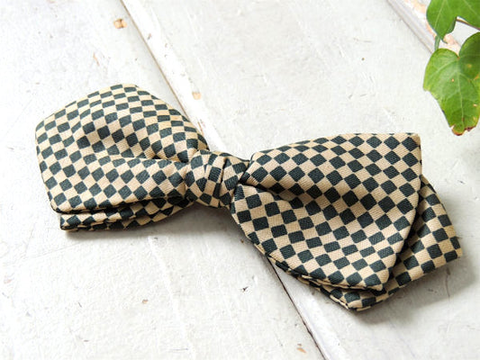 【BEAUCLIP】グリーン×クリーム色・チェッカー柄・ビンテージ・蝶ネクタイ・ボウタイ・古着
