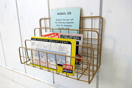 ワイヤー製・3列・ヴィンテージ・レターラック・カードホルダー・書類スタンド・レタースタンド USA