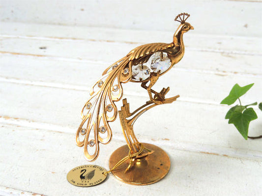 【Austrian Crystal】24金ゴールドプレート・孔雀モチーフ・フィギュア/ピアスホルダー