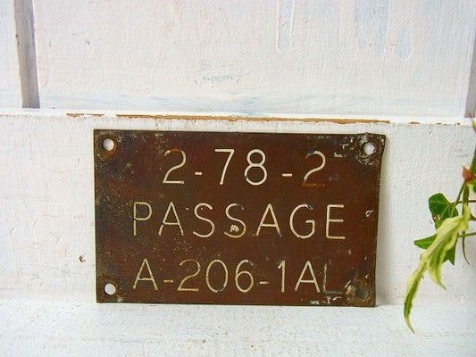 【PASSAGE】アメリカ海軍・真鍮製・40’sアンティーク・船内プレート/標示プレート