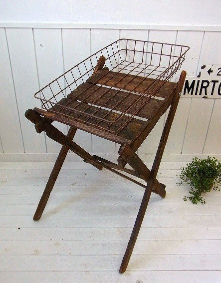 木製アンティーク・マルシェ・ワゴン・折り畳み式/ディスプレイワゴン/店舗什器/蚤の市